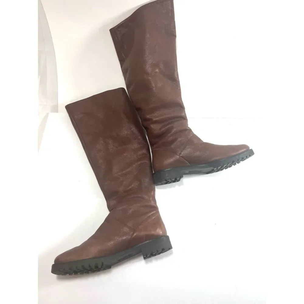 Michael Kors Womens Riding Boots Brown Leather Knee High Faux Fur Lined 8.5 M